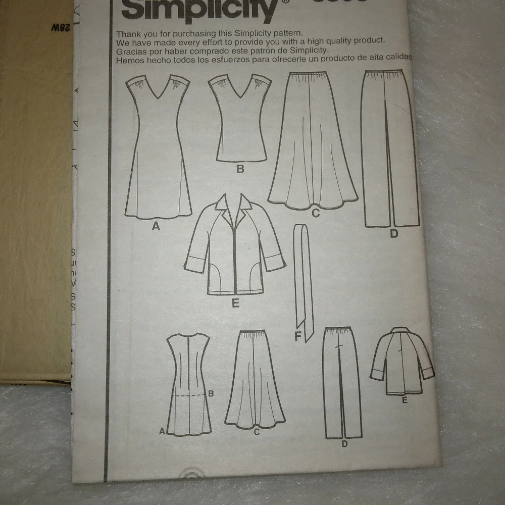 SIMPLICITY 3506 sz 20W-28W Easy to sew Dress Skirt top Pants Sash